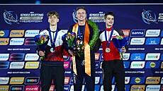 Metod�j Jílek na stupních vít�z� MS ve víceboji. Vedle n�j zlatý Sander Eitrem...