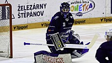 Brn�nský branká� Ale� Stezka b�hem zápasu s �eskými Bud�jovicemi.