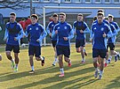 Trénink fotbalist� Olomouce p�ed zápasem s Mohu�í v Konferen�ní lize.