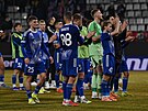 Olomou�tí fotbalisté d�kují fanou�k�m po úvodním osmifinále Konferen�ní ligy...