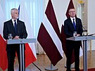 Loty�ský prezident Edgars Rinkévi�s a �eský prezident Petr Pavel b�hem tiskové...