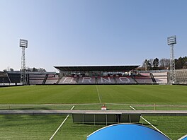 Stav m�stského stadionu v Srbské ulici v Brn� v b�eznu 2026