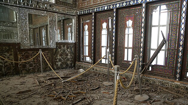 Pohled na po�kozen� Golest�nsk� pal�c v Teher�nu. (5. b�ezna 2026)