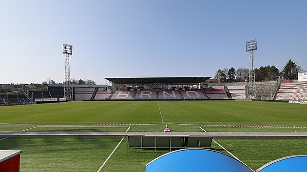 Stav m�stsk�ho stadionu v Srbsk� ulici v Brn� v b�eznu 2026