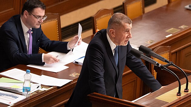 Pravideln� �stn� interpelace na �leny vl�dy. Na sn�mku premi�r Andrej Babi� (ANO). (12. b�ezna 2026)
