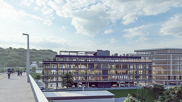 Vizualizace nov�ho objektu. Pohled z Dvoreck�ho mostu.