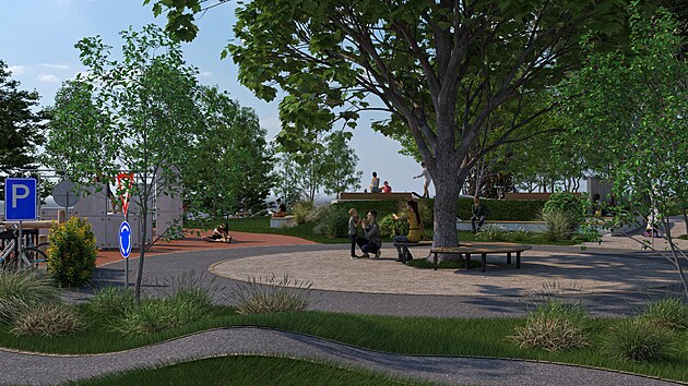 Skatepark, dopravn� i parkourov� h�i�t�, hrac� prvky i m�sto pro relax musely architektky uzp�sobit st�vaj�c� zeleni. Takto by m�l vypadat v�sledek po dokon�en�.