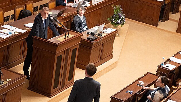 Pravideln� �stn� interpelace na �leny vl�dy. Na sn�mku p�edseda vl�dy Andrej Babi� (ANO). (12. b�ezna 2026)