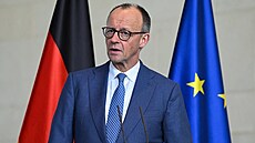 �eský premiér Andrej Babi� a n�mecký kanclé� Friedrich Merz na spole�né tiskové...