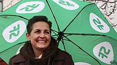 Pia Olsenová Dyhrová, lídryn� dánské Socialistické lidové strany, hovo�í s...