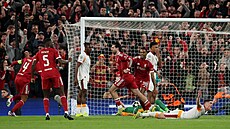 Dominik Szoboszlai z Liverpoolu slaví gól v zápase Ligy mistr� s Galatasaray.
