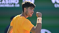 Carlos Alcaraz se raduje ze získané vým�ny b�hem osmifinále turnaje v Indian...