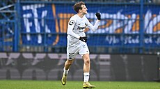 Liberecký úto�ník Daniel Rus se raduje z gólu do sít� Teplic.