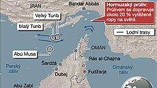 Strategicky klí�ová vodní cesta mezi Perským a Ománským zálivem, dlouhá 150 km...