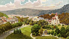 Obraz, na kterém je zachycena Vila Lil v Mariánských Lázních.