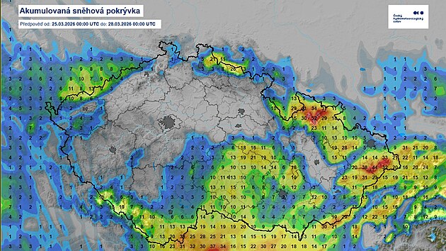 Studen� fronta p�inesla do �eska ochlazen� a ve vy���ch poloh�ch i sn�en�. (25. b�ezna 2026)