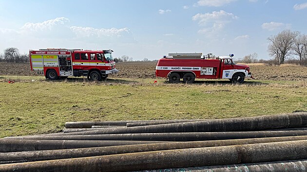 Fena jezev��ka uv�zla v �onov� u Nov�ho M�sta nad Metuj� pod betonov�mi sloupy, pomohli hasi�i. (19. b�ezna 2026)