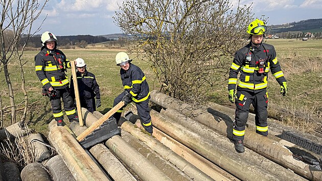 Fena jezev��ka uv�zla v �onov� u Nov�ho M�sta nad Metuj� pod betonov�mi sloupy, pomohli hasi�i. (19. b�ezna 2026)