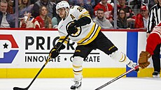 David Pastr�ák z Bostonu st�ílí na branku Detroitu.