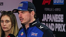 Max Verstappen hovo�í s noviná�i p�ed Velkou cenou Japonska.