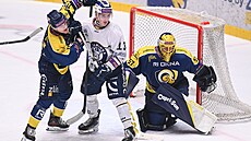 Závar p�ed Danielem Hufem ze Zlína v semifinále s Kolínem.