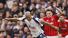 Úto�ník Richarlison z Tottenhamu (vlevo) si kryje mí� p�ed Elliotem Andersonem...
