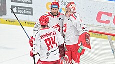 T�ine�tí hokejisté se radují z vít�zství v prodlou�ení.