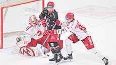 Jordann Perret cloní p�ed t�ineckou brankou.