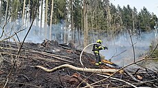 Po�ár na okraji Trutnova ohro�oval místní chatovou osadu. (25. b�ezna 2026)