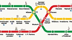 Mapa metra v Praze.