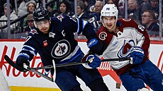 Adam Lowry (17) z Winnipeg Jets a Martin Ne�as (88) z Colorado Avalanche