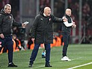 �eský kou� Miroslav Koubek rozdává pokyny v utkání proti Dánsku.