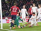 St�ela Ladislava Krej�ího mí�í do dánské branky v prodlou�ení bará�ového duelu.