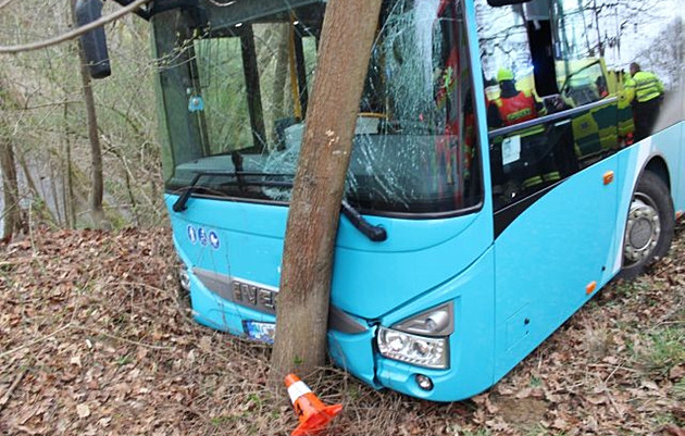 Opilý řidič autobusu vyjel ze silnice a narazil do stromu, přijde o práci