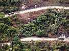 Buses on the switchback climb to Machu Picchu