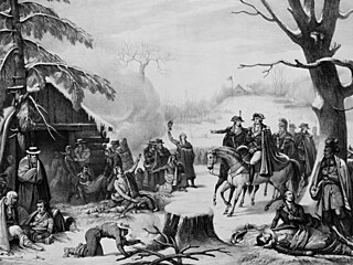 General Washington a markýz de La Fayette v tábo�e Valley Forge (1777)