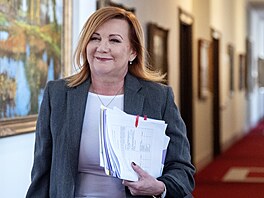 Ministryn� financí Alena Schillerová na dne�ním jednání vlády, kde se rozhoduje...