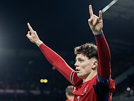 Kapitán národního týmu Ladislav Krej�í se raduje z gólu v prodlou�ení proti...