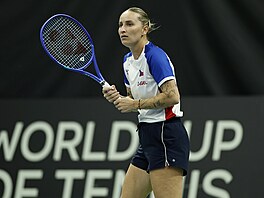 Markéta Vondrou�ová na tréninku �eských tenistek p�ed utkáním BJK Cupu proti...