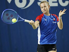 Marie Bouzková na tréninku �eských tenistek p�ed utkáním BJK Cupu proti...