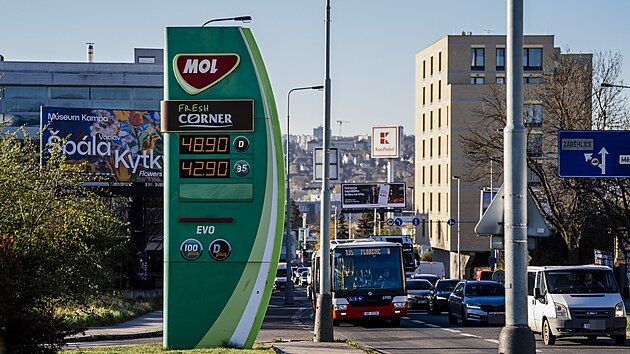 Ceny pohonn�ch hmot na �erpac� stanici MOL v Praze. (8.dubna 2026)