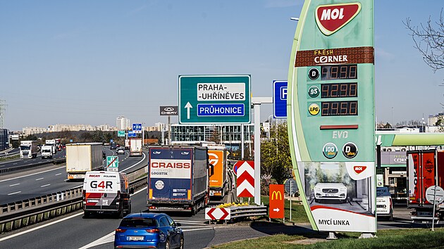 Ceny pohonn�ch hmot na �erpac� stanici MOL v Praze. (8.dubna 2026)