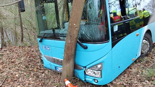�idi� autobusu na P�erovsku vyjel ze silnice a narazil do stromu. Po nehod� nad�chal t�m�� t�i promile.