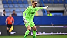 Gólman Slovácka Milan He�a v utkání s Libercem.