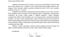 Dopis prezidenta Petra Pavla adresovaný p�edsedovi vlády Andreji Babi�ovi.