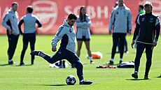 Kou� Arsenalu Mikel Arteta na tréninku p�ed �tvrtfinále Ligy mistr� proti...