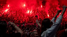 Fanou�ci Rytasu Vilnius b�hem z�pasu Ligy mistr� s Nymburkem