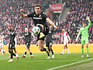 Plze�ský Alexandr Sojka se sna�í dosáhnout na mí� v utkání se Slavií.