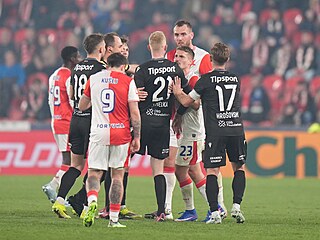 Rozmí�ka mezi fotbalisty Slavie a Plzn�.