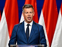 Péter Magyar hovo�í s noviná�i v Budape�ti poté, co porazil stranu premiéra...